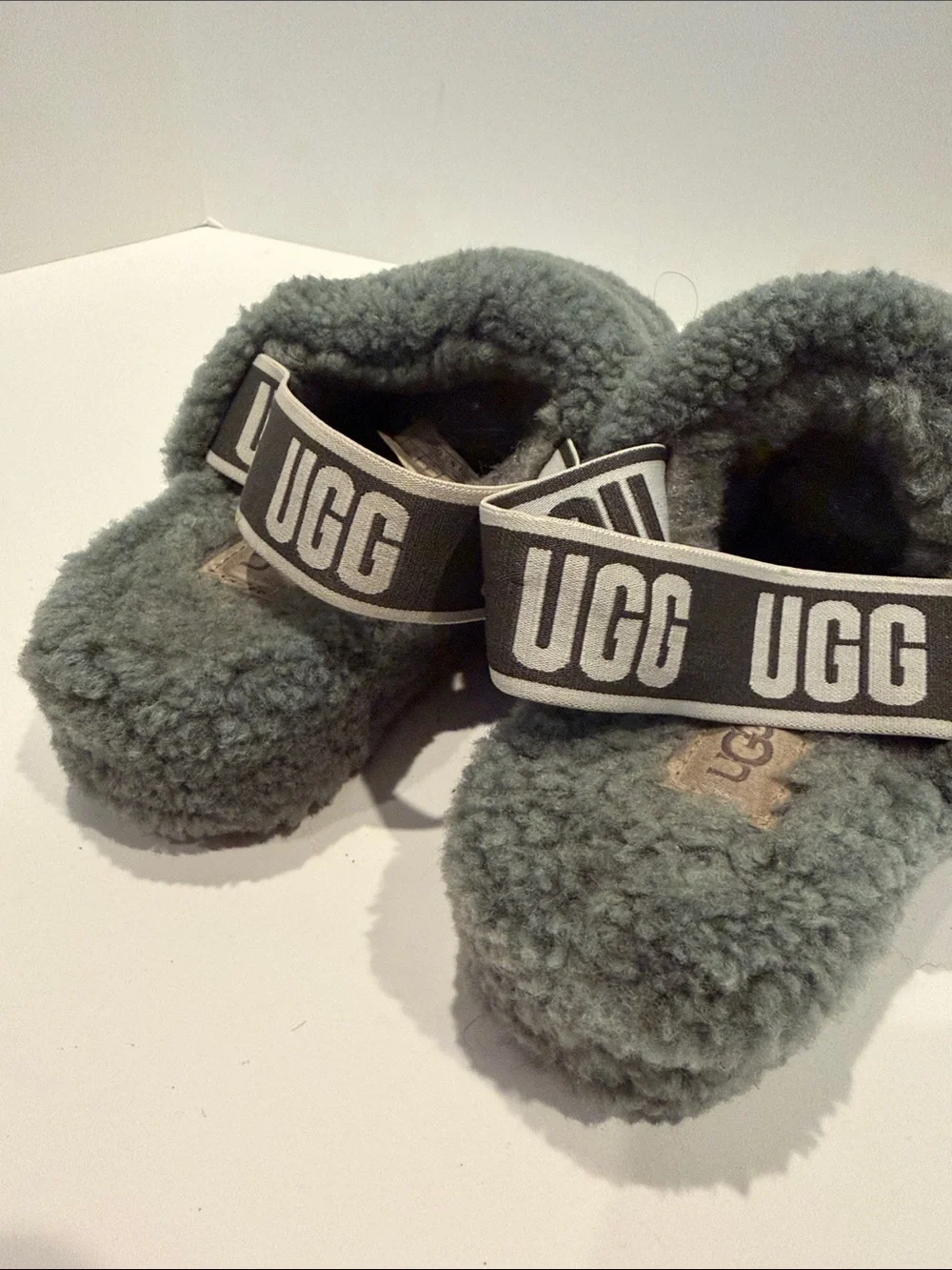 UGG Charcoal Fluff Yeah Cozy Slippers Slides with Branded Slingback sz 3 5 women